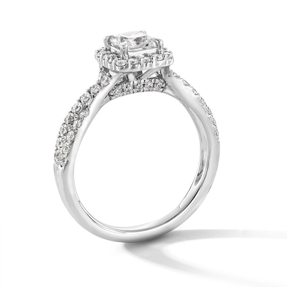 1 CT. T.w. Princess-Cut Certified Lab-Grown Diamond Cushion Frame Crossover Shank Engagement Ring in 14K White Gold