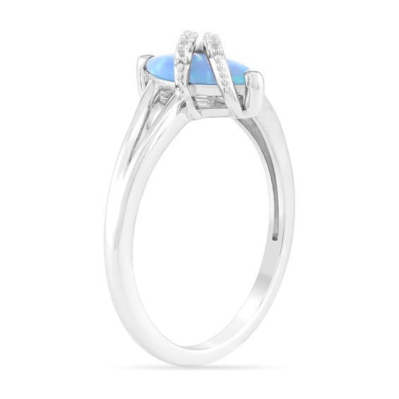 Marquise Blue Lab-Created Opal and White Lab-Created Sapphire Ring in Sterling Silver