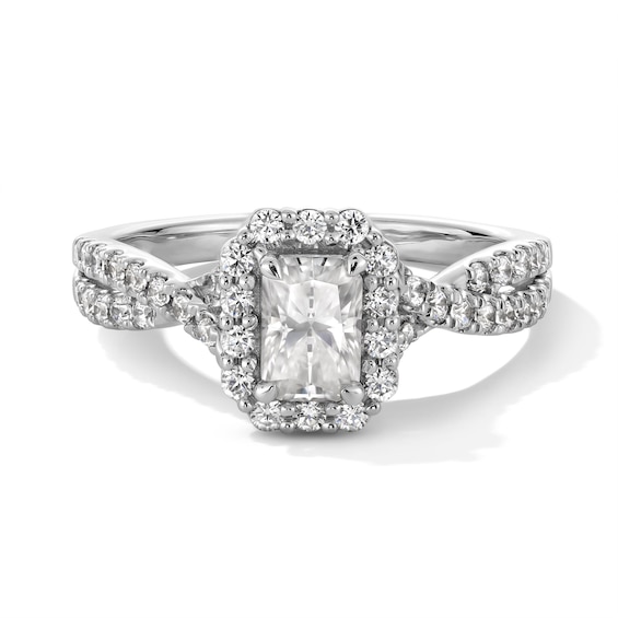 1 CT. T.w. Radiant-Cut Certified Lab-Grown Diamond Frame Crossover Shank Engagement Ring in 14K White Gold (F/Si2)