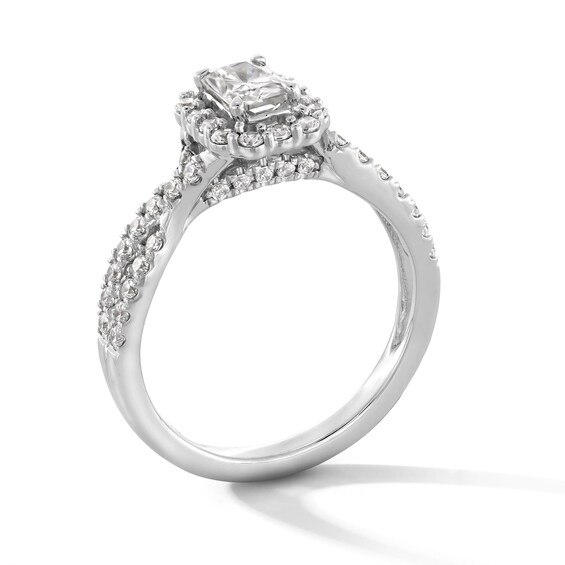 1 CT. T.w. Radiant-Cut Certified Lab-Grown Diamond Frame Crossover Shank Engagement Ring in 14K White Gold (F/Si2)