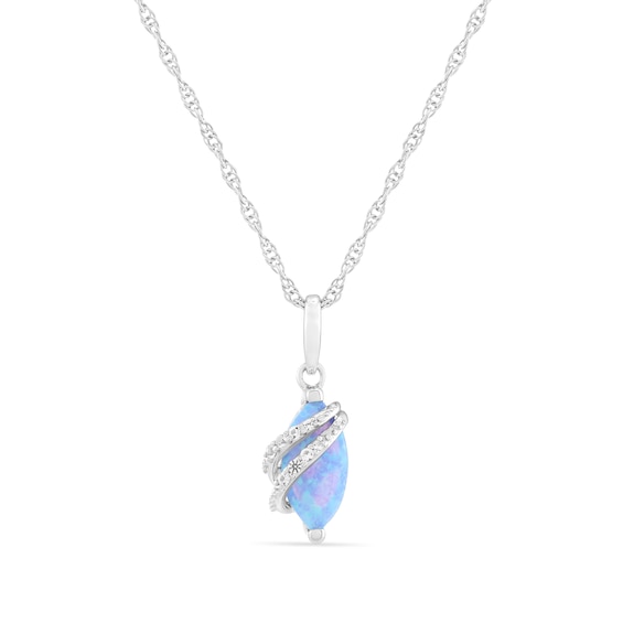 Marquise Blue Lab-Created Opal and White Lab-Created Sapphire Pendant in Sterling Silver