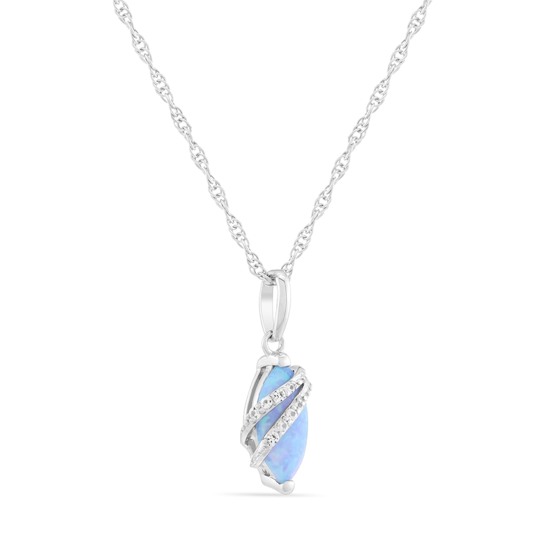 Main Image 2 of Marquise Blue Lab-Created Opal and White Lab-Created Sapphire Pendant in Sterling Silver