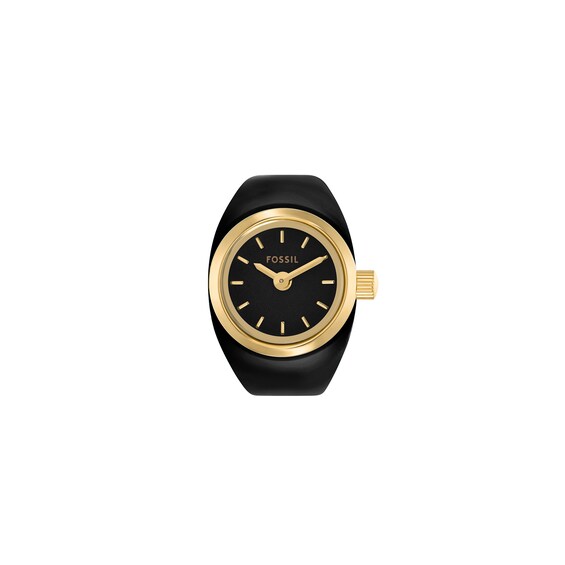 Ladiesâ Fossil Gold-Tone IP Black Enamel Ring Watch with Black Dial (Model: Es5413)