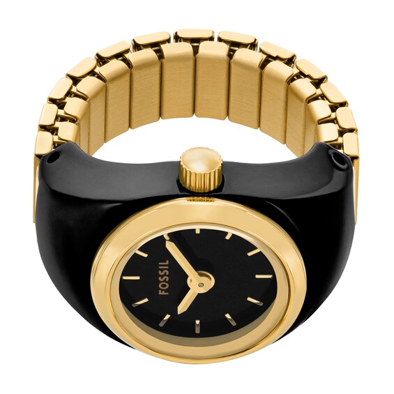 Ladiesâ Fossil Gold-Tone IP Black Enamel Ring Watch with Black Dial (Model: Es5413)