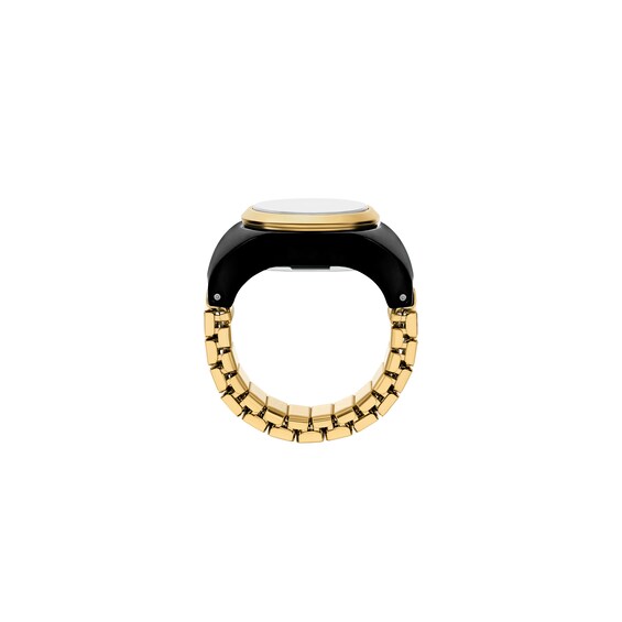 Ladiesâ Fossil Gold-Tone IP Black Enamel Ring Watch with Black Dial (Model: Es5413)