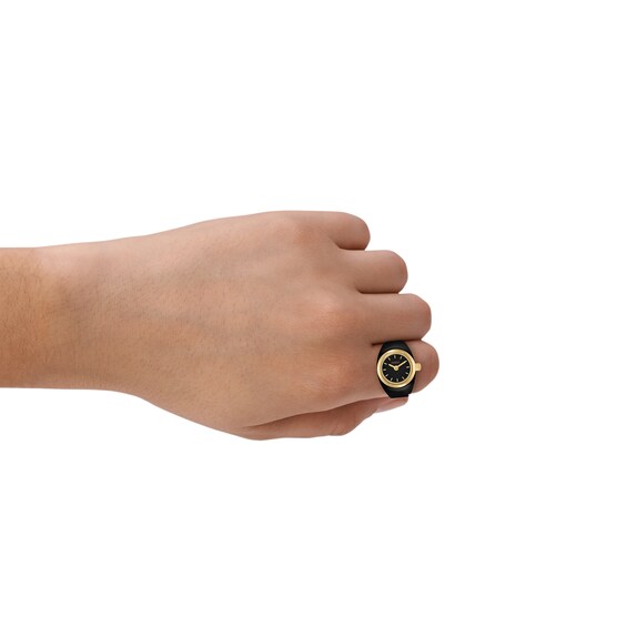 Ladiesâ Fossil Gold-Tone IP Black Enamel Ring Watch with Black Dial (Model: Es5413)