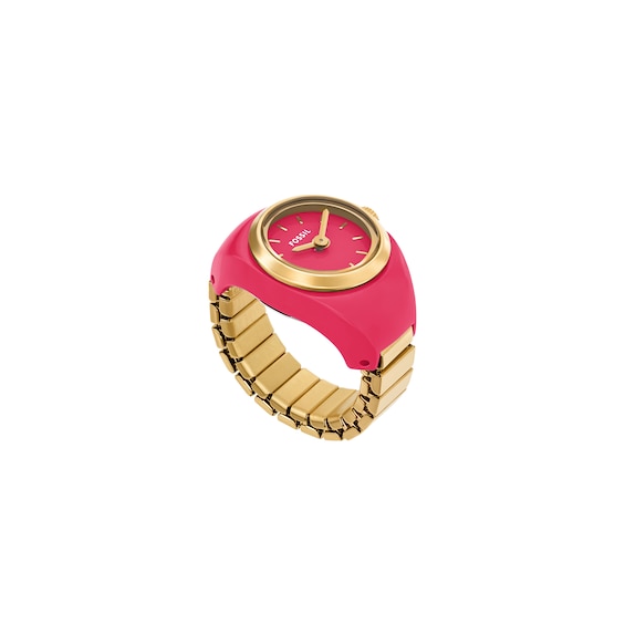 Ladiesâ Fossil Gold-Tone IP Pink Enamel Ring Watch with Pink Dial (Model: Es5414)