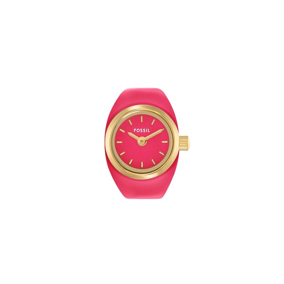 Ladiesâ Fossil Gold-Tone IP Pink Enamel Ring Watch with Pink Dial (Model: Es5414)