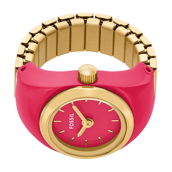 Ladiesâ Fossil Gold-Tone IP Pink Enamel Ring Watch with Pink Dial (Model: Es5414)