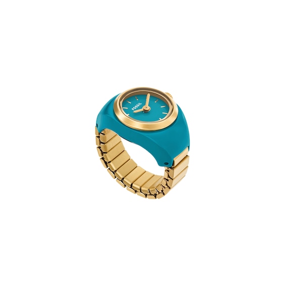 Ladiesâ Fossil Gold-Tone IP Turquoise Enamel Ring Watch with Turquoise Dial (Model: Es5415)