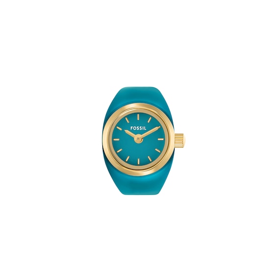 Ladiesâ Fossil Gold-Tone IP Turquoise Enamel Ring Watch with Turquoise Dial (Model: Es5415)