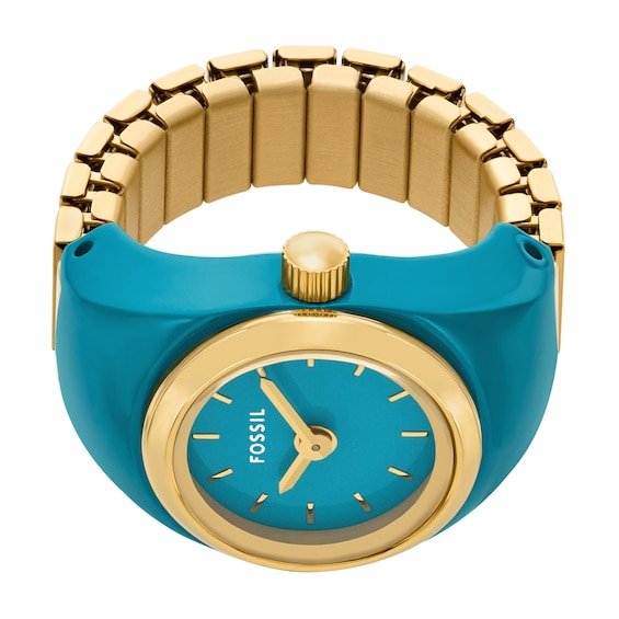 Ladiesâ Fossil Gold-Tone IP Turquoise Enamel Ring Watch with Turquoise Dial (Model: Es5415)