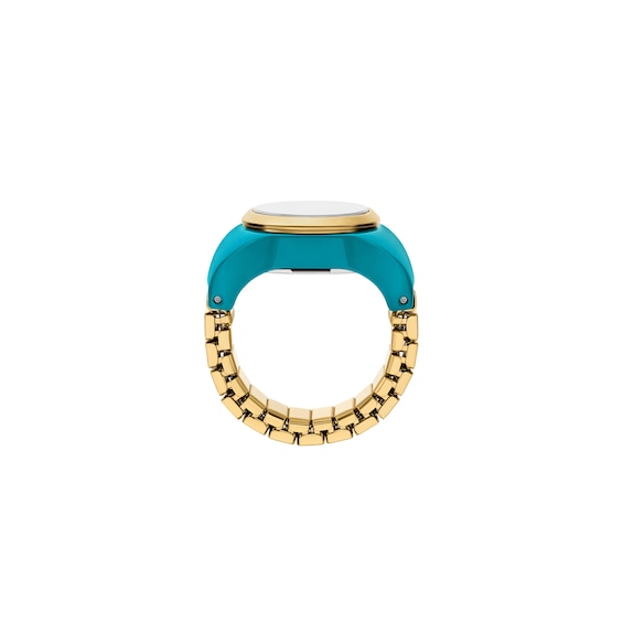 Ladiesâ Fossil Gold-Tone IP Turquoise Enamel Ring Watch with Turquoise Dial (Model: Es5415)