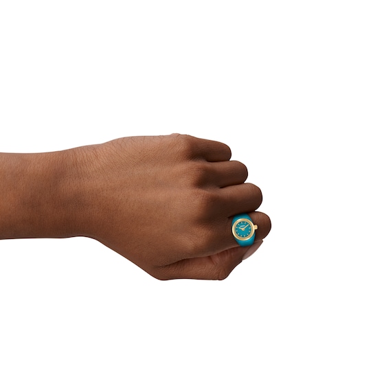 Ladiesâ Fossil Gold-Tone IP Turquoise Enamel Ring Watch with Turquoise Dial (Model: Es5415)