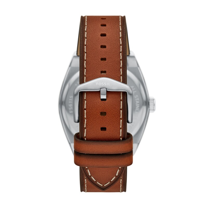 Main Image 2 of Men's Fossil Everett Brown Leather Strap Watch with Textured Blue Dial (Model: FS6115)