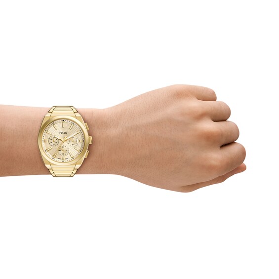 Men's Fossil Everett Gold-Tone IP Chronograph Watch with Textured Gold-Tone Dial (Model: Fs6119)