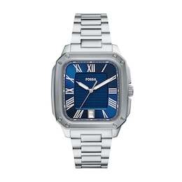 Men's Fossil Crosby Watch with Rectangular Blue Dial (Model: FS6121)