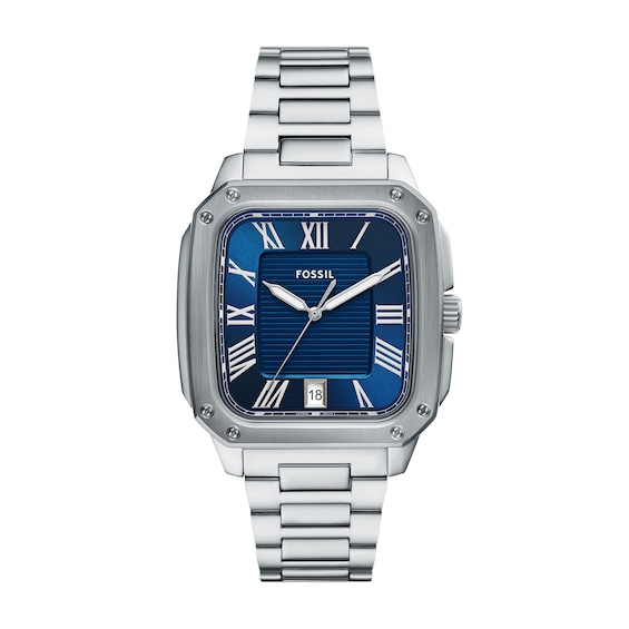 Men's Fossil Crosby Watch with Rectangular Blue Dial (Model: Fs6121)