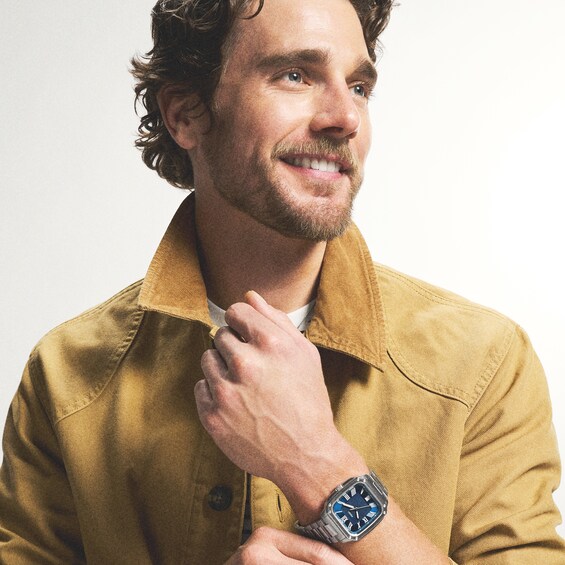 Men's Fossil Crosby Watch with Rectangular Blue Dial (Model: Fs6121)