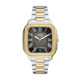 Men’s Fossil Crosby Two-Tone IP Watch with Rectangular Grey Dial (Model: FS6123)