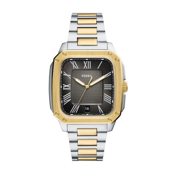 Menâs Fossil Crosby Two-Tone IP Watch with Rectangular Grey Dial (Model: Fs6123)