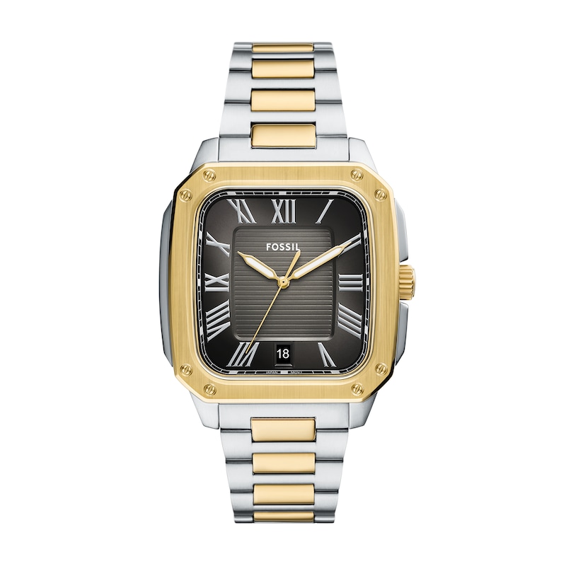 Main Image 1 of Men’s Fossil Crosby Two-Tone IP Watch with Rectangular Grey Dial (Model: FS6123)