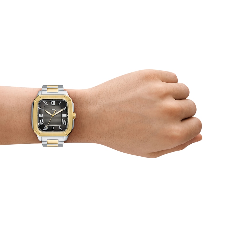 Main Image 5 of Men’s Fossil Crosby Two-Tone IP Watch with Rectangular Grey Dial (Model: FS6123)