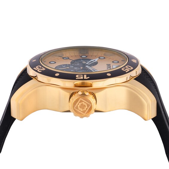 Men's Invicta Pro Diver Scuba Gold-Tone IP Black Silicone Strap Chronograph Watch with Gold-Tone Dial (Model