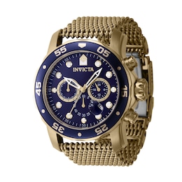 Men's Invicta Pro Diver Atlas Gold-Tone IP Mesh Bracelet Chronograph Watch with Blue Dial (Model: 47239)