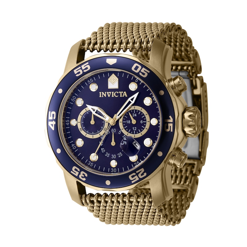 Main Image 1 of Men's Invicta Pro Diver Atlas Gold-Tone IP Mesh Bracelet Chronograph Watch with Blue Dial (Model: 47239)