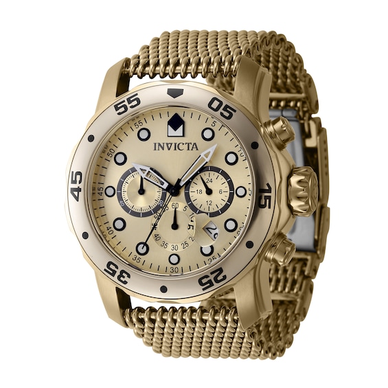 Men's Invicta Pro Diver Atlas Gold-Tone IP Mesh Bracelet Chronograph Watch with Gold-Tone Dial (Model: 47240)