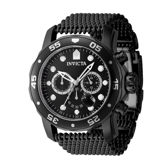 Men's Invicta Pro Diver Atlas Black IP Chronograph Mesh Bracelet Watch with Black Dial (Model: 47242)