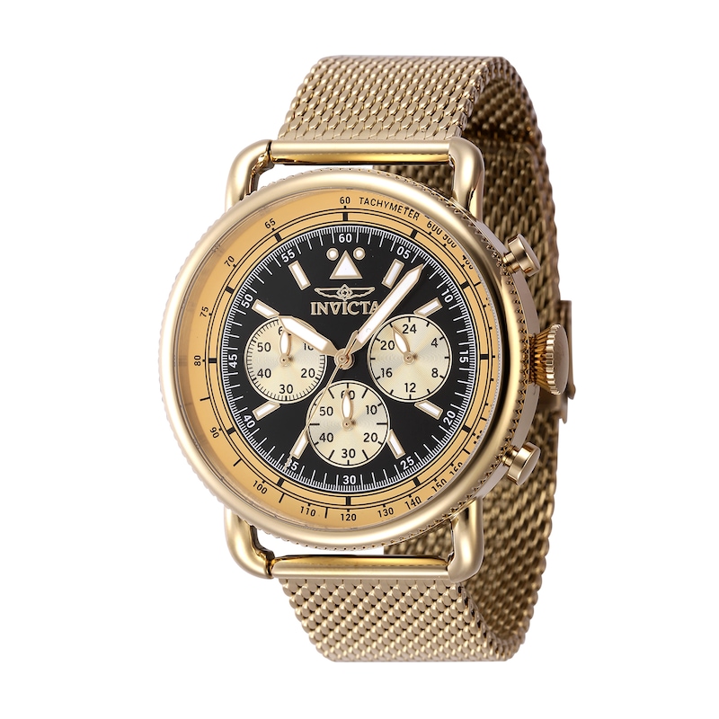 Main Image 1 of Men's Invicta Speedway Series Gold-Tone IP Mesh Bracelet Chronograph Watch with Black Dial (Model: 47361)