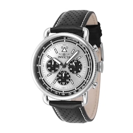Men's Invicta Speedway Series Chronograph Black Leather Strap Watch with Silver-Tone Dial (Model: 47363)