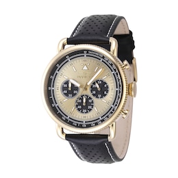 Men's Invicta Speedway Series Gold-Tone IP Black Leather Strap Chronograph Watch with Gold-Tone Dial (Model: 47365)
