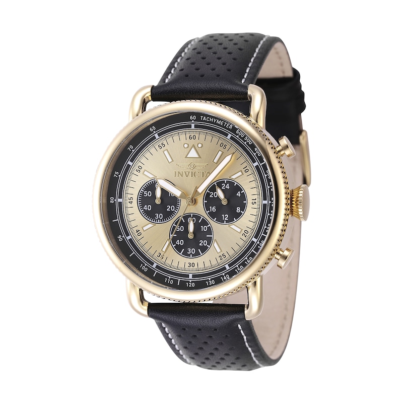 Main Image 1 of Men's Invicta Speedway Series Gold-Tone IP Black Leather Strap Chronograph Watch with Gold-Tone Dial (Model: 47365)