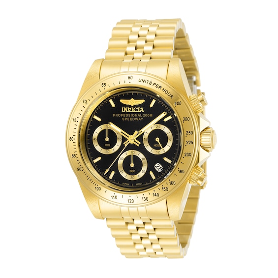 Men's Invicta Professional Speedway Gold-Tone IP Chronograph Watch with Black Dial (Model: 31001)