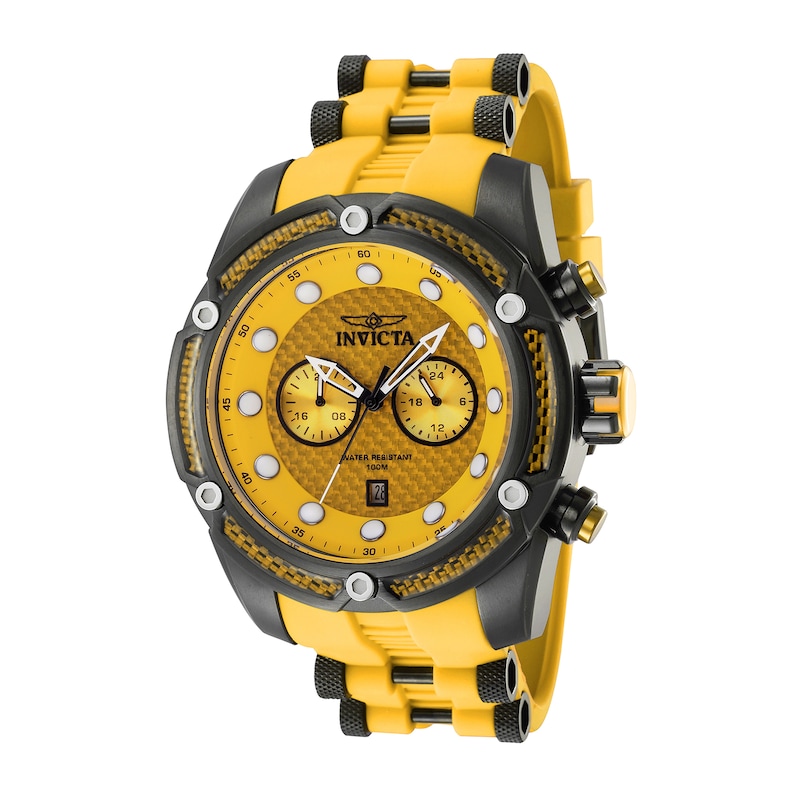 Main Image 1 of Men's Invicta Bolt GMT Black IP Yellow Silicone Strap Chronograph Watch with Yellow Dial (Model: 42295)