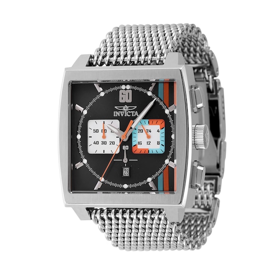 Men's Invicta S1 Rally Cuadro Chronograph Mesh Bracelet Watch with Squared Black Dial (Model: 47244)