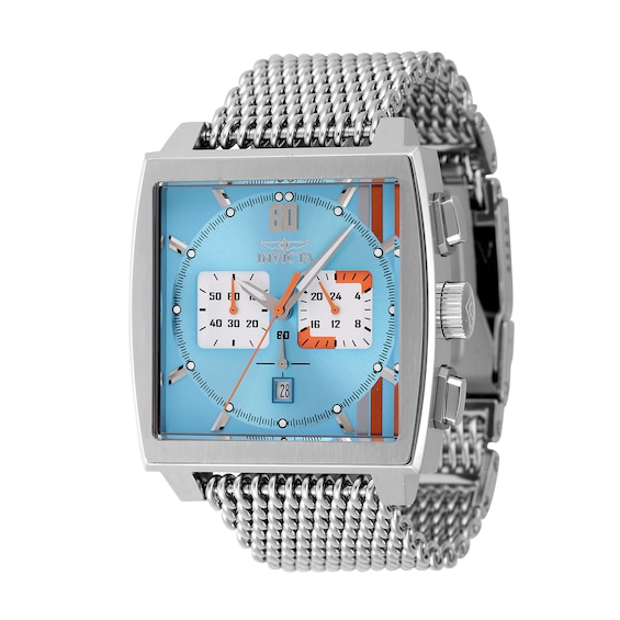 Men's Invicta S1 Rally Cuadro Chronograph Mesh Bracelet Watch with Squared Light Blue Dial (Model: 47245)