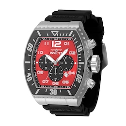 Men's Invicta Pro Diver Chronograph GMT Black Silicone Strap Watch with Tonneau Red Dial (Model: 47283)