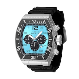 Men's Invicta Pro Diver Chronograph GMT Black Silicone Strap Watch with Tonneau Light Blue Dial (Model: 47284)