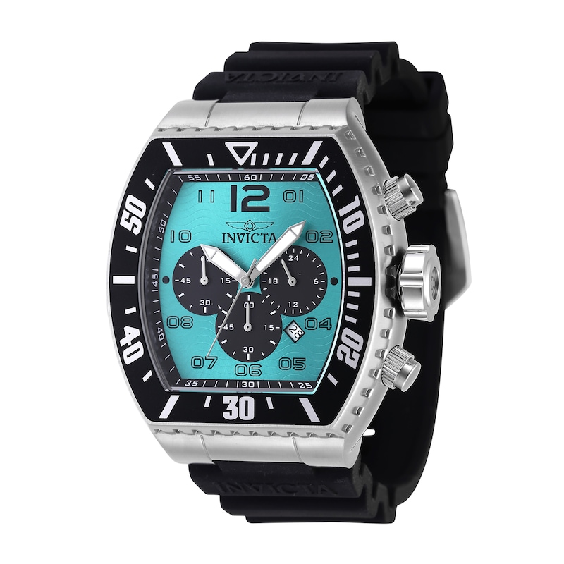 Main Image 1 of Men's Invicta Pro Diver Chronograph GMT Black Silicone Strap Watch with Tonneau Turquoise Dial (Model: 47285)