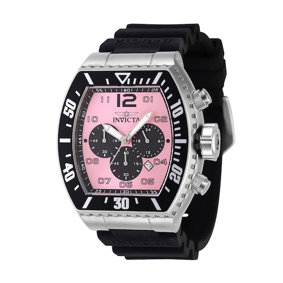 Men's Invicta Pro Diver Chronograph GMT Black Silicone Strap Watch with Tonneau Dial (Model