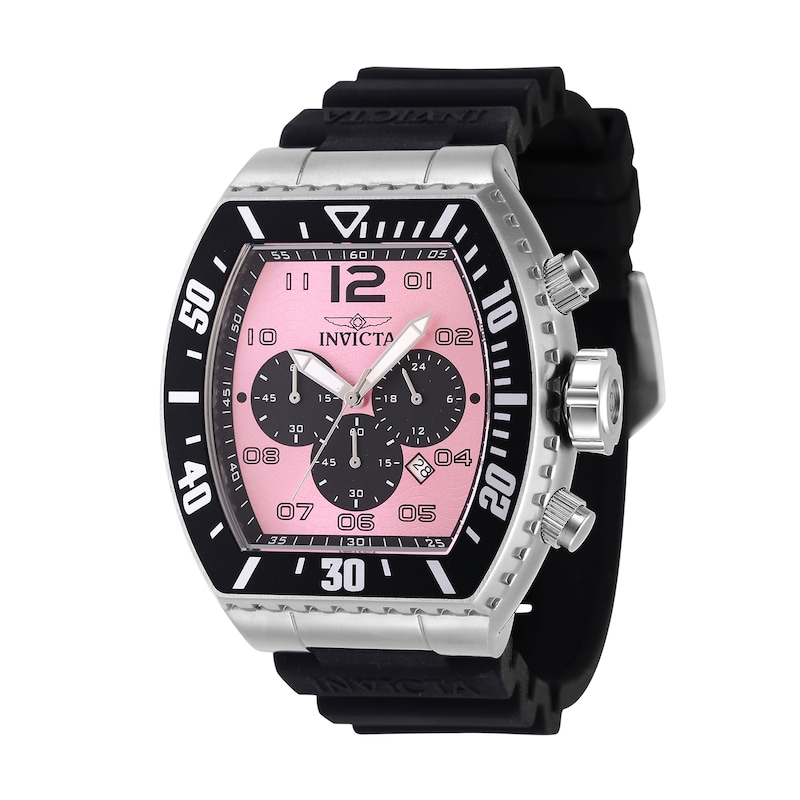 Main Image 1 of Men's Invicta Pro Diver Chronograph GMT Black Silicone Strap Watch with Tonneau Pink Dial (Model: 47286)