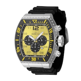 Men's Invicta Pro Diver Chronograph GMT Black Silicone Strap Watch with Tonneau Yellow Dial (Model: 47287)