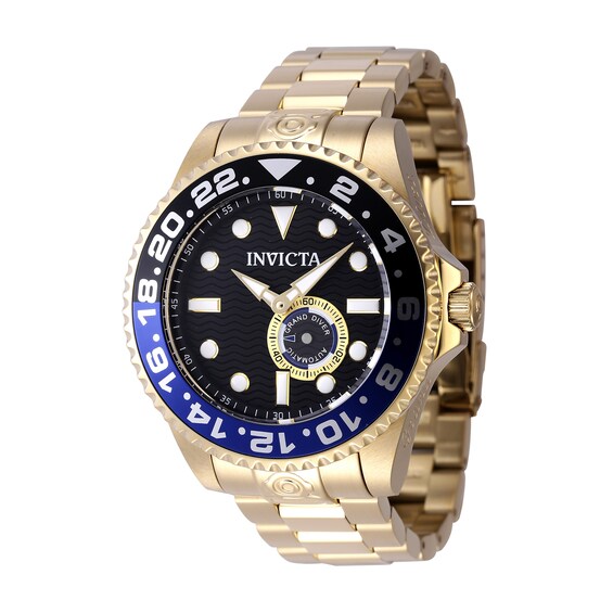 Men's Invicta Pro Diver Gold-Tone IP Automatic Watch with Black Dial and Black and Accent (Model