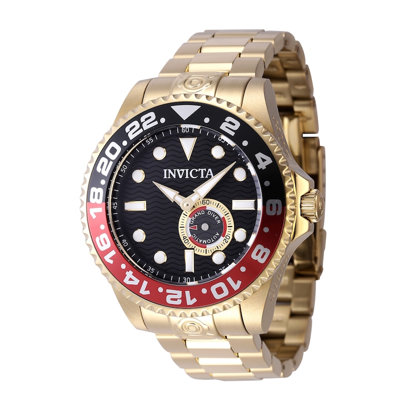 Main Image 1 of Men's Invicta Pro Diver Gold-Tone IP Automatic Watch with Black Dial and Black and Red Accent (Model: 47299)