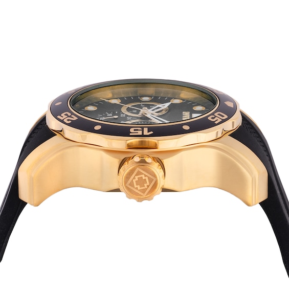 Men's Invicta Pro Diver Scuba Gold-Tone IP Black Silicone Strap Chronograph Watch with Black Dial (Model: 45720)