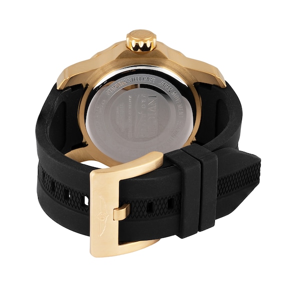 Men's Invicta Pro Diver Scuba Gold-Tone IP Black Silicone Strap Chronograph Watch with Black Dial (Model: 45720)